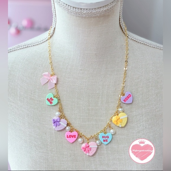 Jewelry - 22k Gold Plated Candy Hearts Charm Necklace